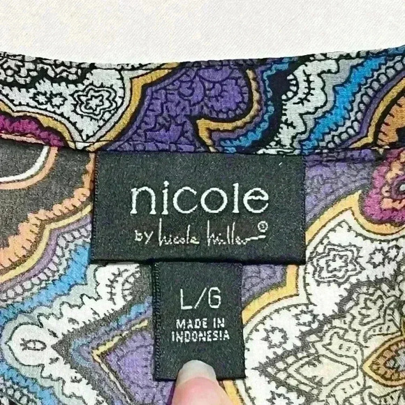 Nicole by Nicole Miller Top Blouse Chiffon Womens Size Large Sheer Geometric - Picture 4 of 14